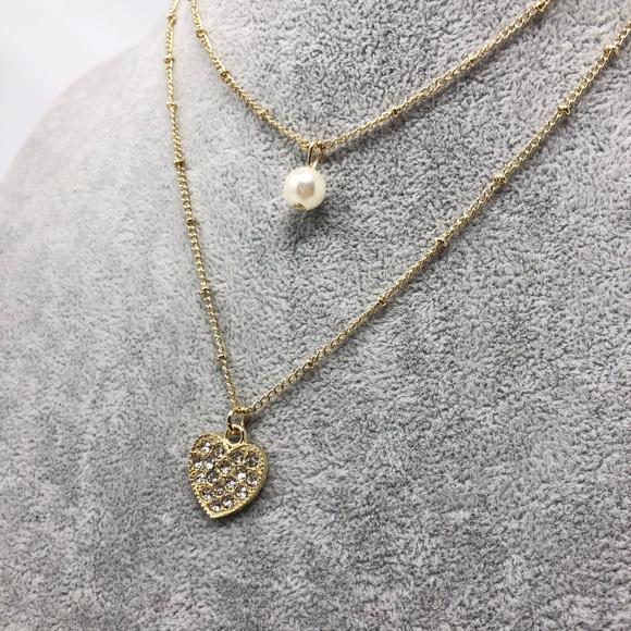 Layered Pave Heart Pendant Necklace - Picture 3 of 8